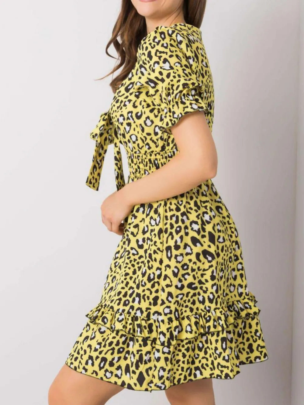 Leopard Print Tie Front Short Sleeve Mini Dress, image 7