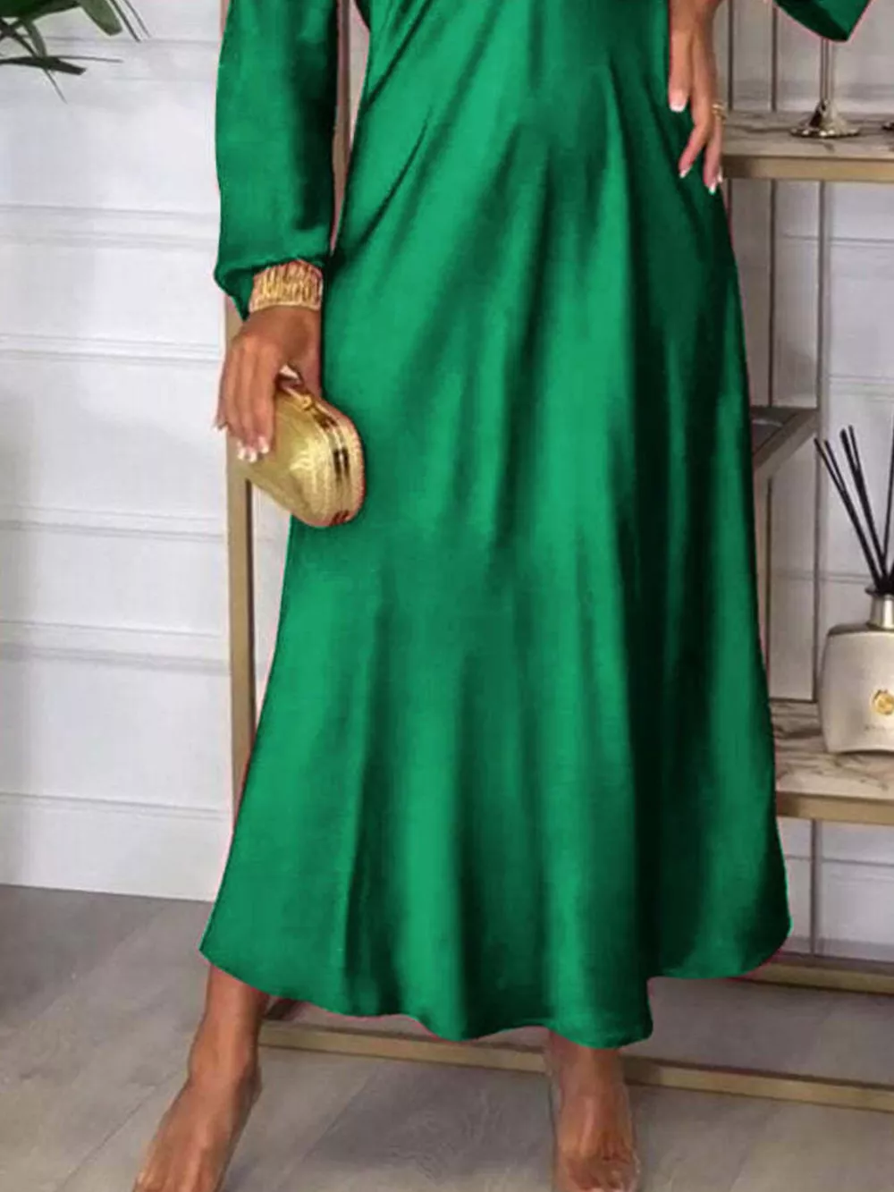 Full Size V-Neck Long Sleeve Midi Dress Plus Size, image 3