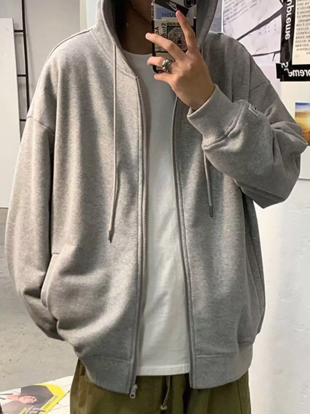 Men's Plus Size Casual Solid Color Zip-Up Hoodie, image 2