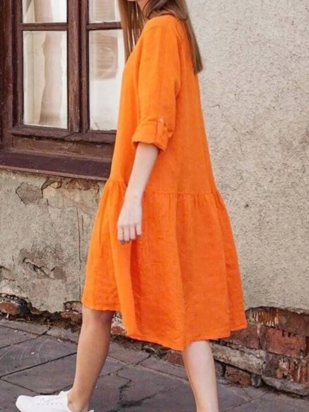V-Neck Tiered Button Front Dress, image 3