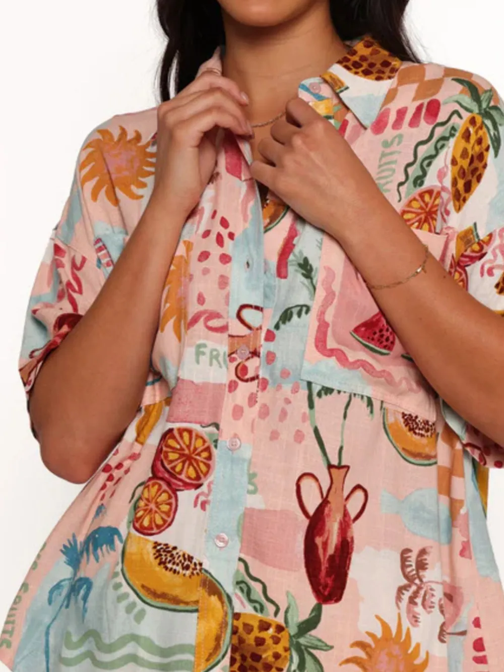 Printed Button Up Shirt and Shorts Set, image 3