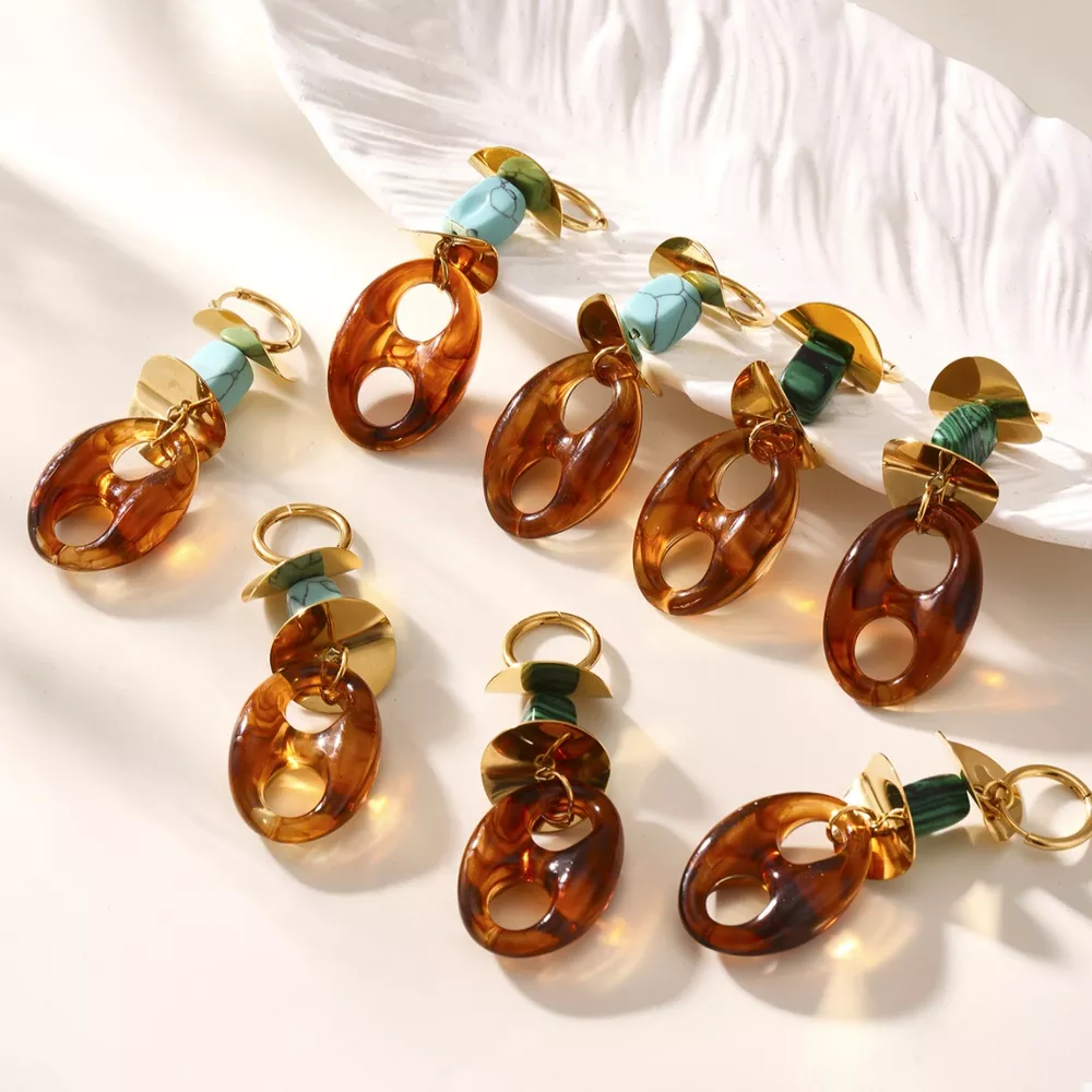 Turquoise Resin Geometric Drop Earrings, image 7