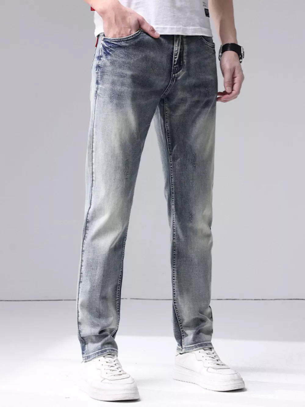 Men's Washed Slim Fit Jeans, image 3