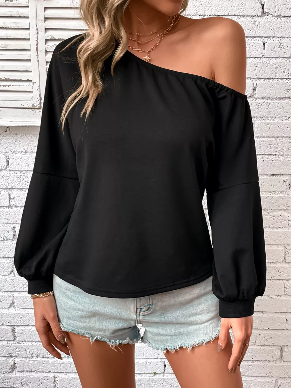 One-Shoulder Long Sleeve Casual Sweatshirt, image 2