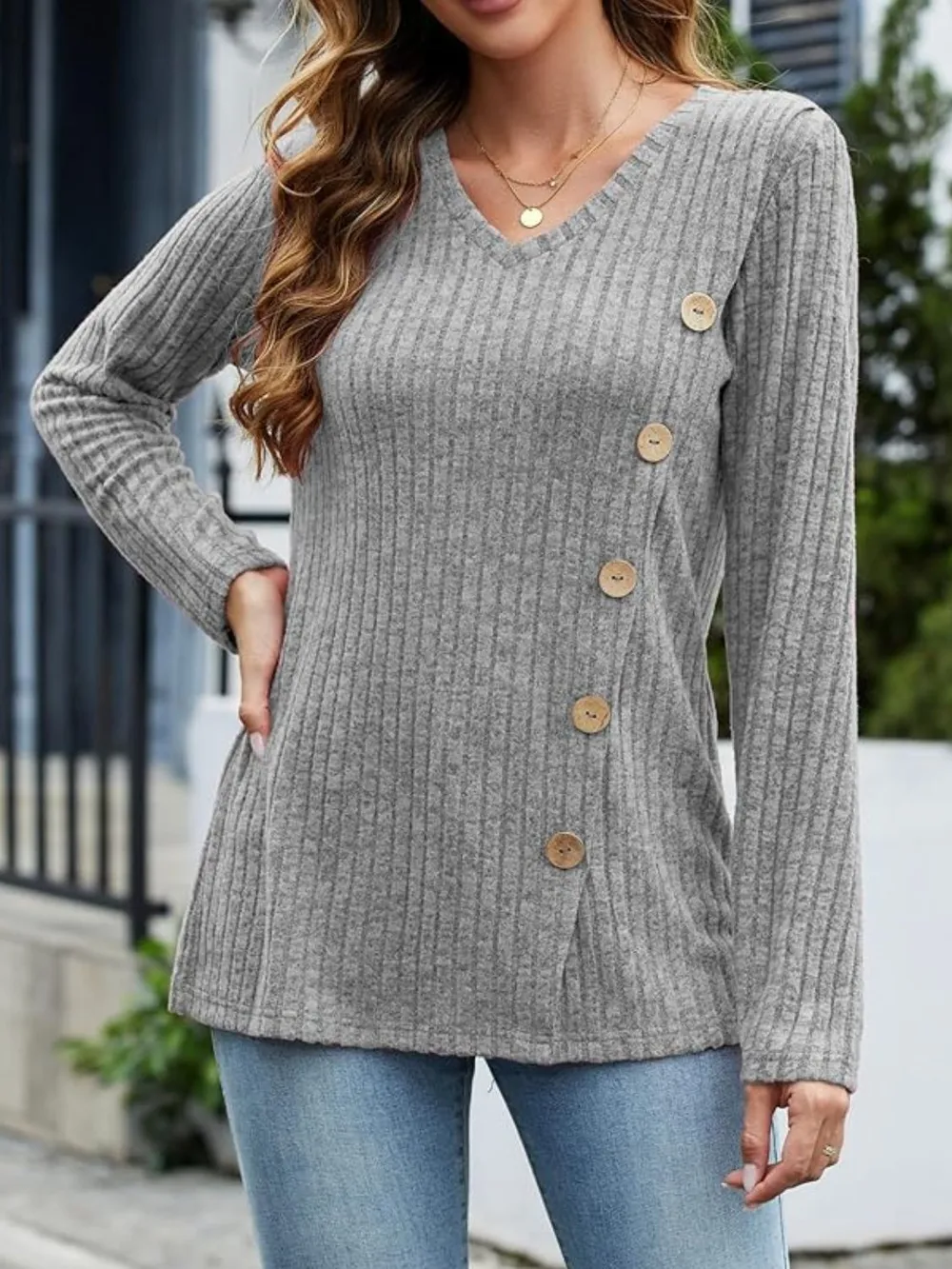 V-Neck Long Sleeve T-Shirt, image 19