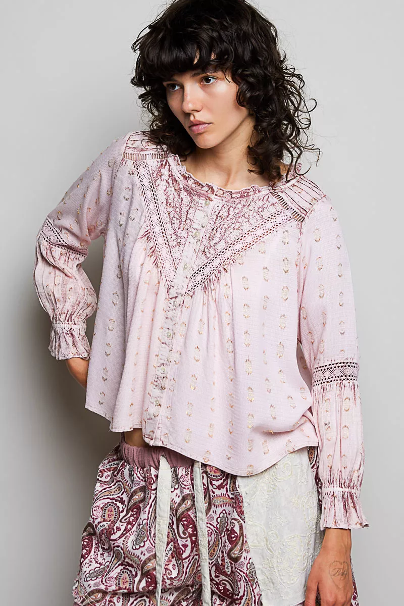 POL Mixed-Pattern Lace Detail Blouse, image 4