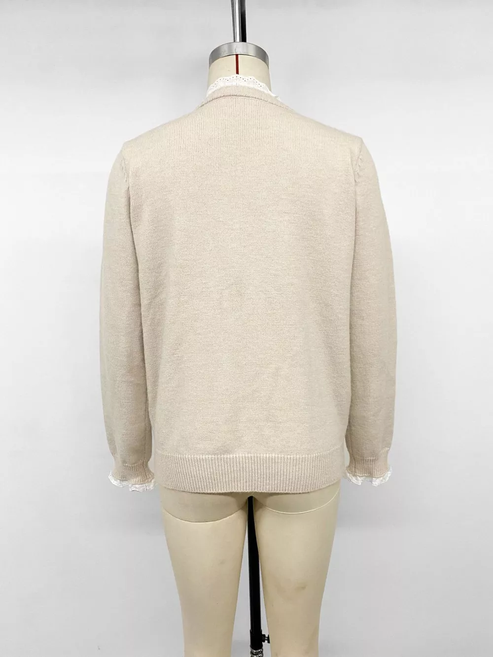 Elegant Lace Trim Round Neck Sweater, image 12