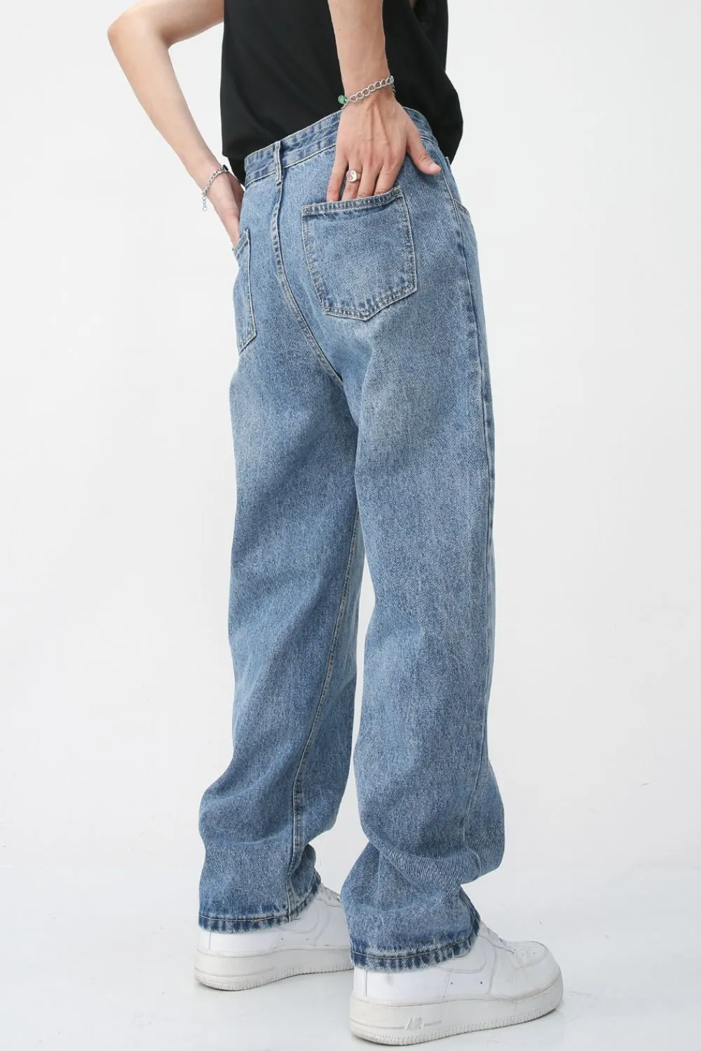 Men's Washed Splicing Straight Leg Jeans, image 3