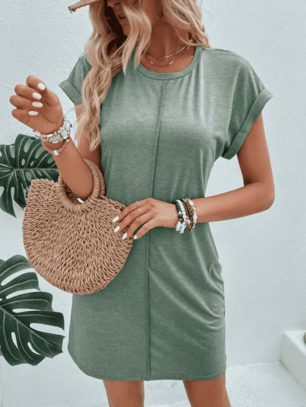 Exposed Seam Short Sleeve Mini Tee Dress, image 10