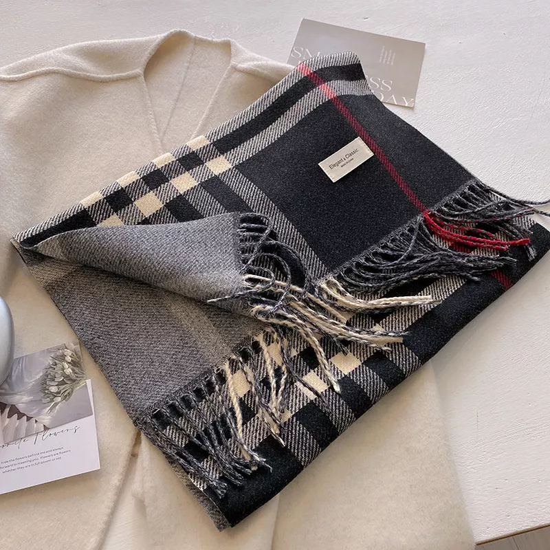 Plaid Fringe Winter Scarf