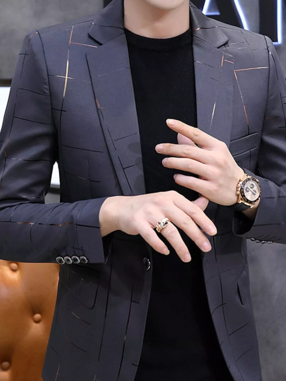 Men's Plus Size One Button Slim Fit Blazer, image 5