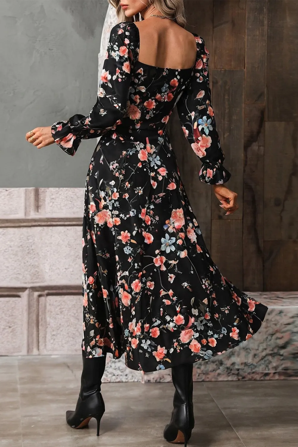 Floral Print Flounce Sleeve Midi Dress, image 11