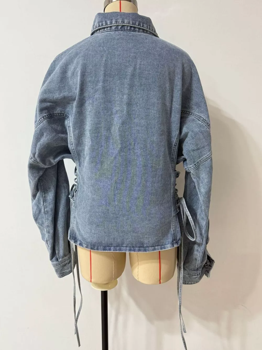 Button Down Lace-Up Side Denim Jacket, image 6
