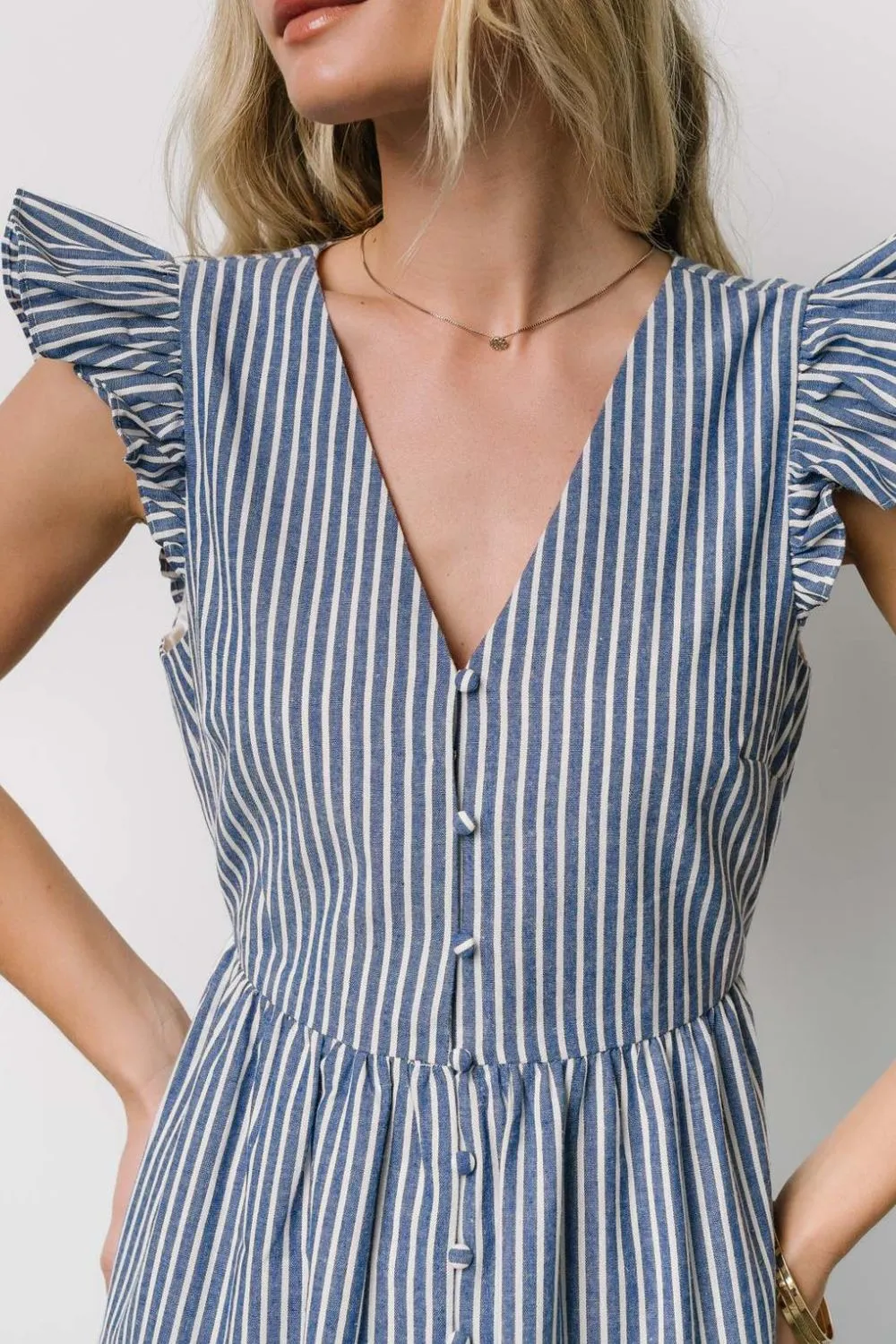 Slit Striped V-Neck Ruffled Cap Sleeve Dress, image 3