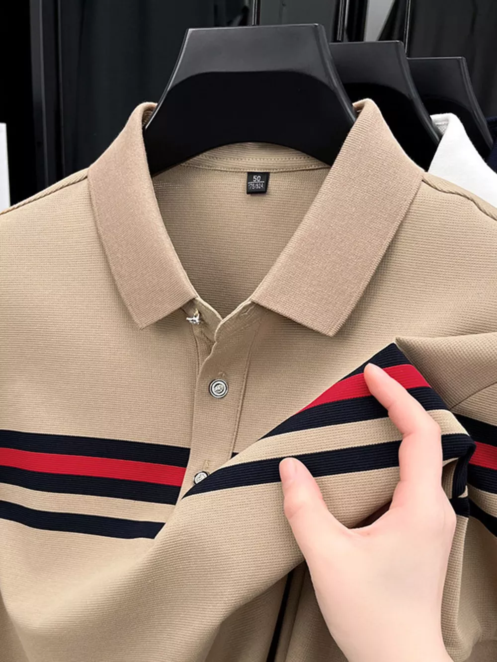 Men's Plus Size Striped Short Sleeve Polo, image 3