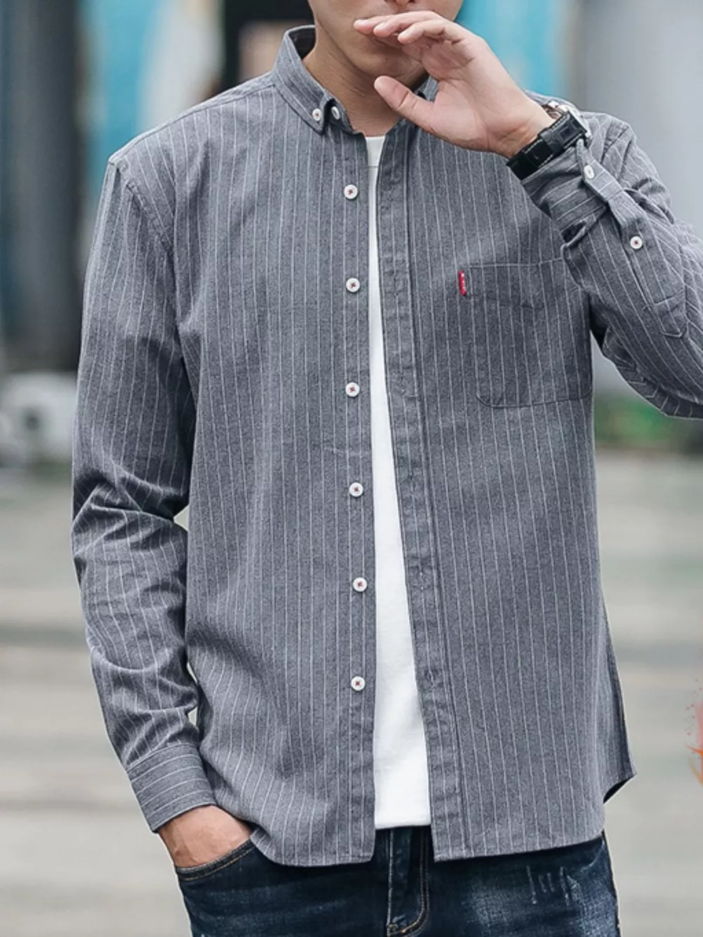 Men's Full Size Fleece Lined Striped Shirt Plus Size, image 4