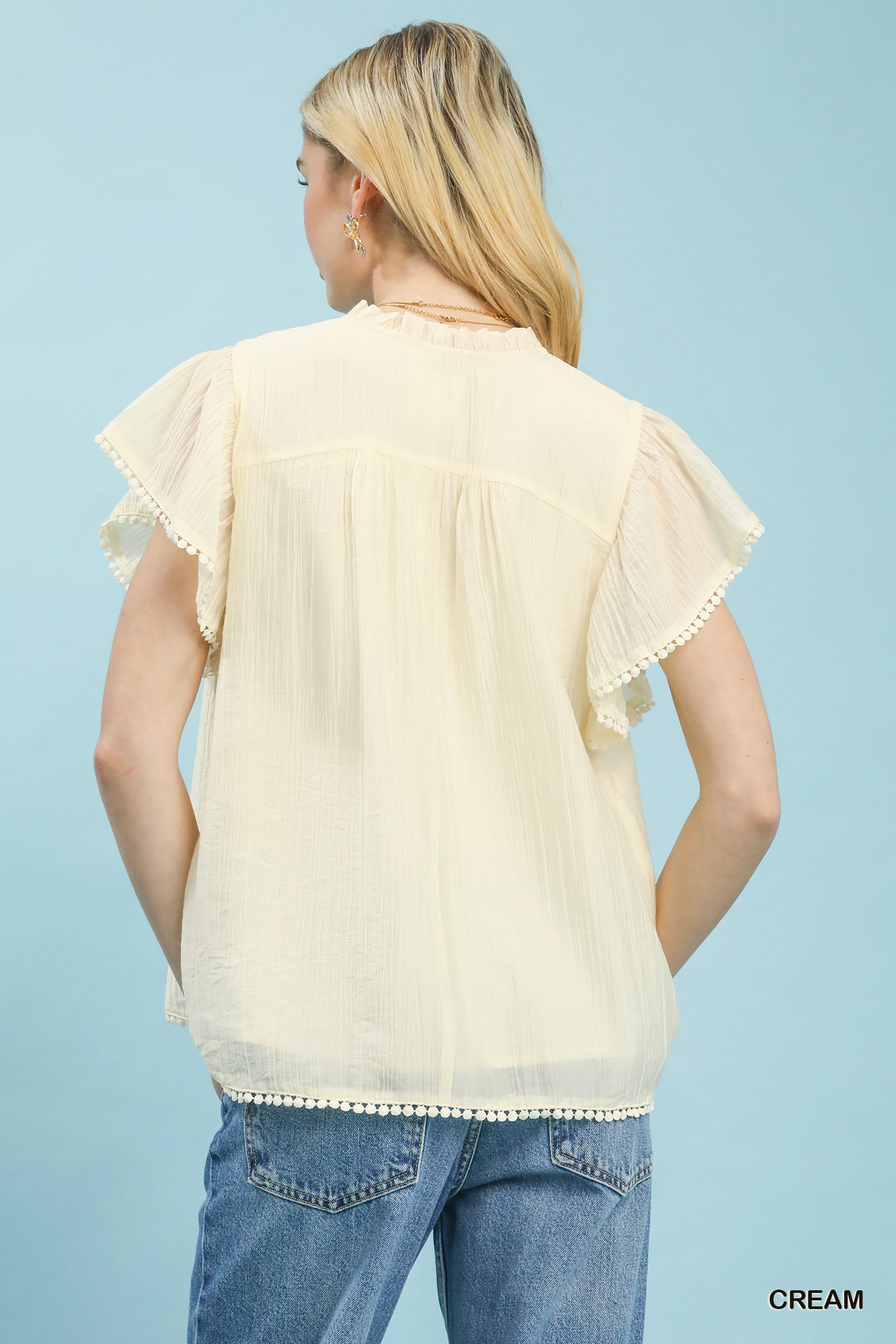 Flutter Sleeve Relaxed Top with Trim Detail, image 3