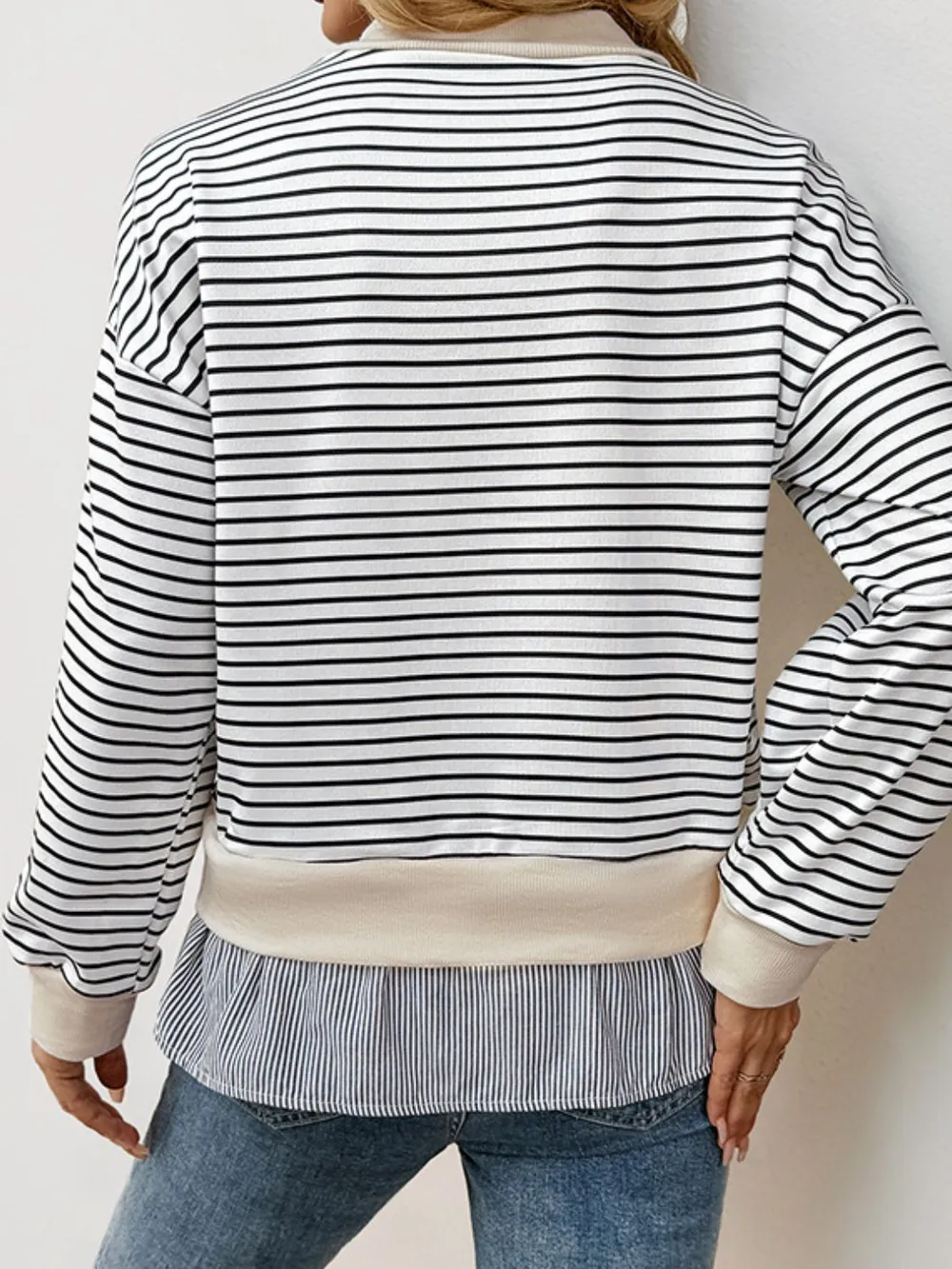 Faux Layered Striped Long Sleeve Sweatshirt, image 5
