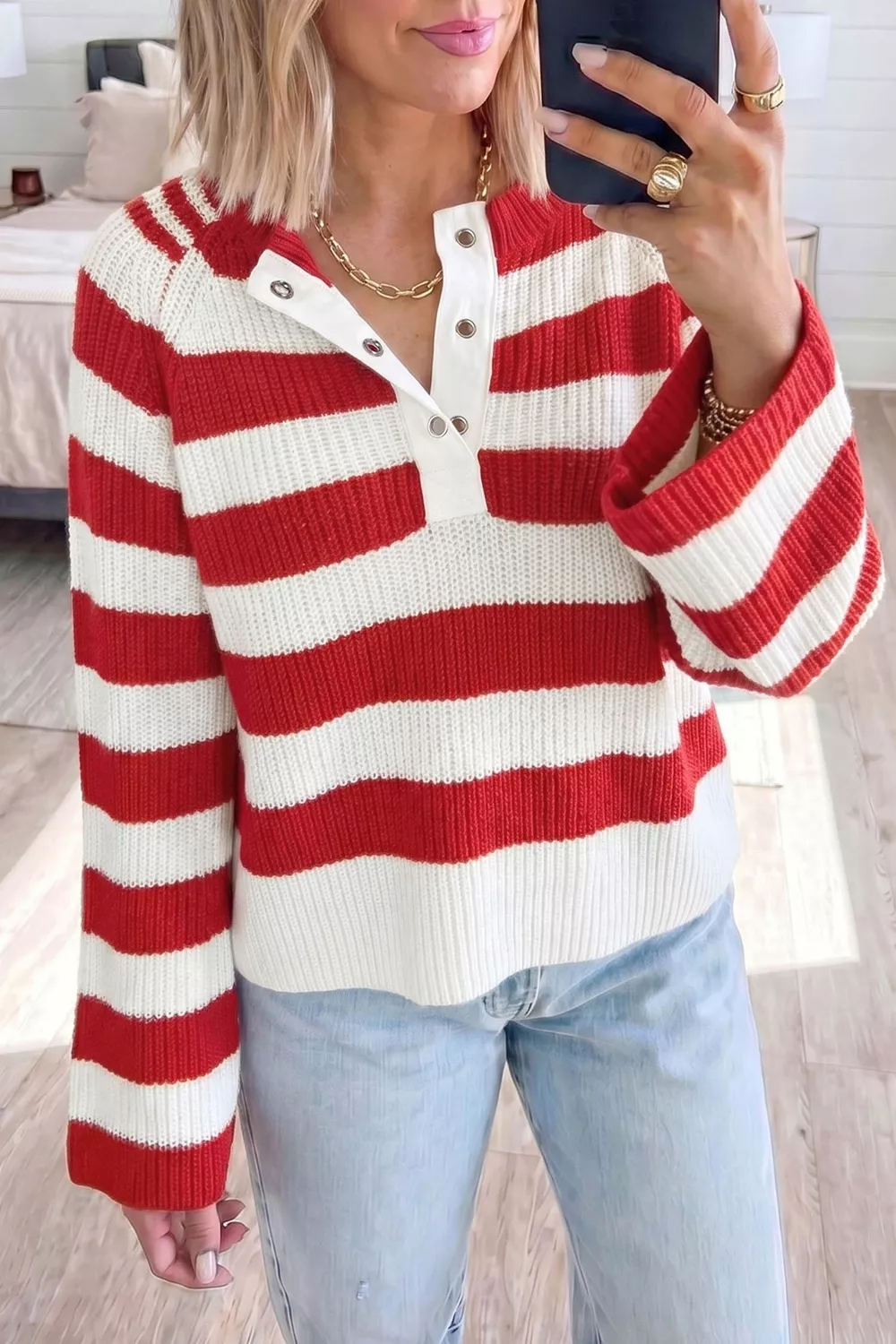 Striped Colorblock V Neck Long Sleeve Shift Sweater, image 3