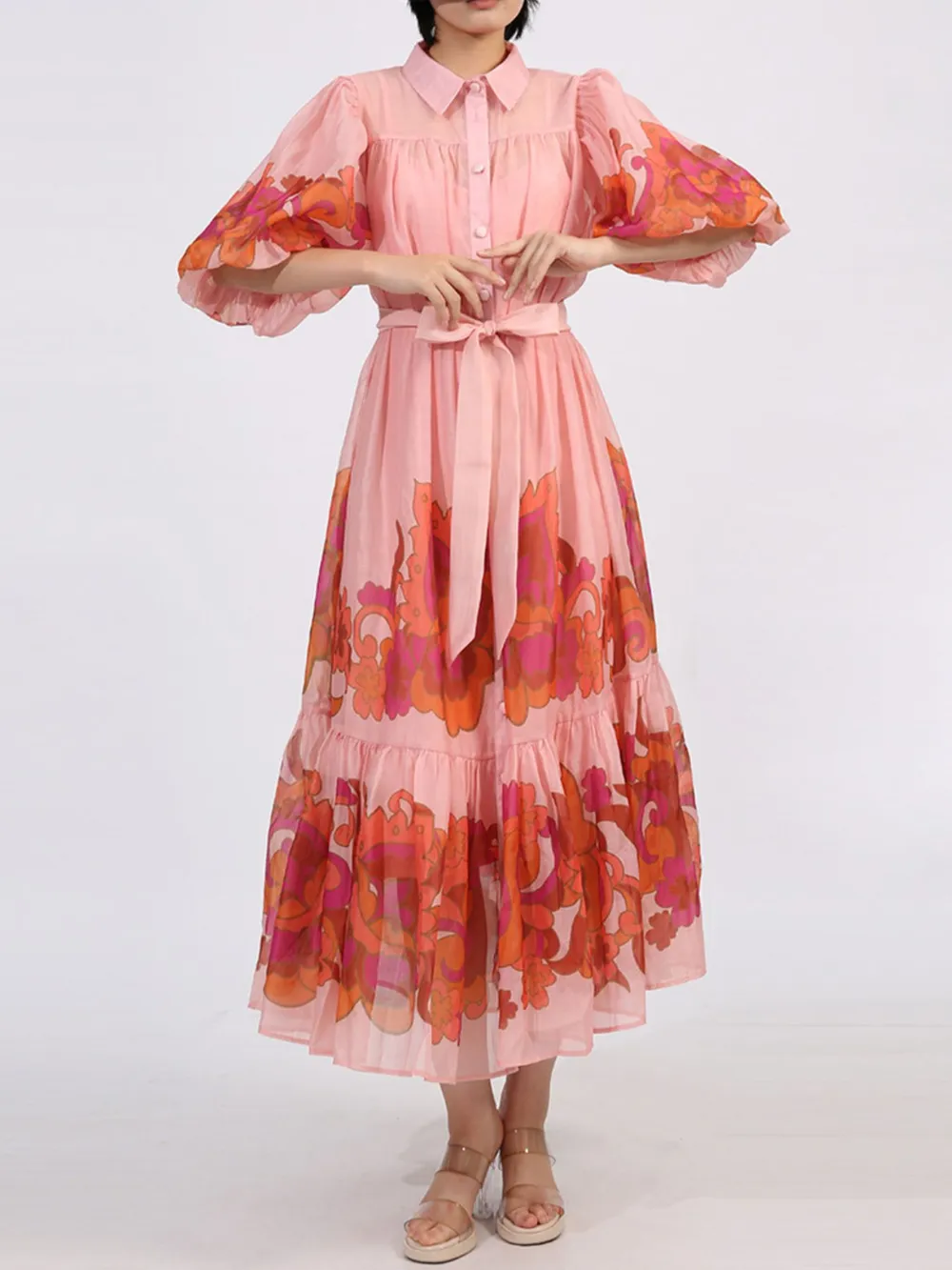 Button Front Puff Sleeve Dress, image 5