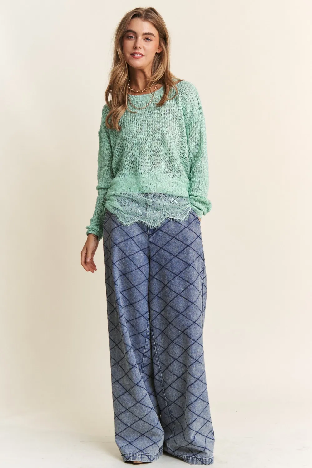 Lace Detail Long Sleeve Knit Top, image 5