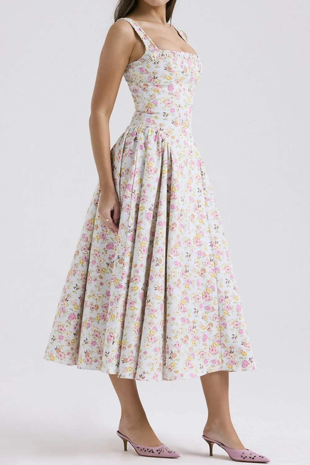 Floral Square Neck Wide Strap Midi Dress, image 2