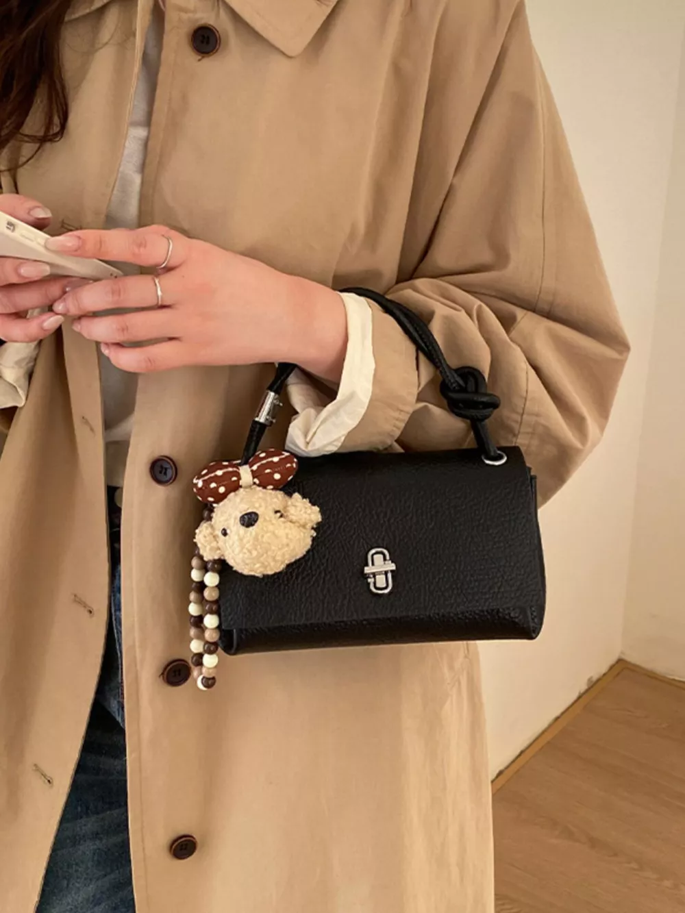 Turn-Lock Leather Crossbody Bag, image 2