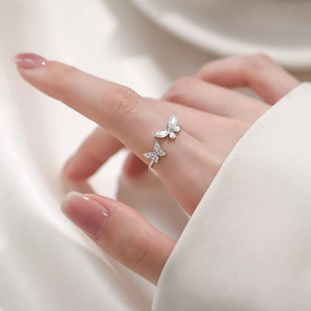 925 Sterling Silver Zircon Butterfly Open Ring, image 7
