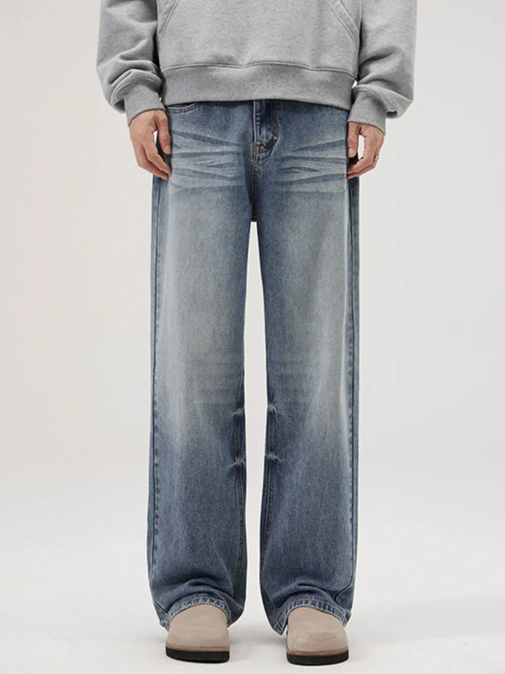 Men's Full Size Vintage Washed Wide Leg Relaxed Fit Jeans Plus Size