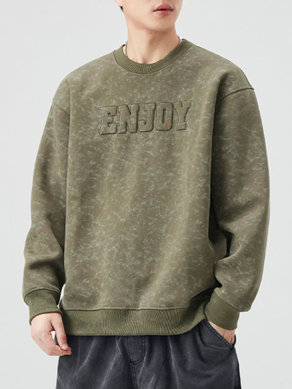 Men's Plus Size Enjoy Round Neck Long Sleeve Sweatshirt