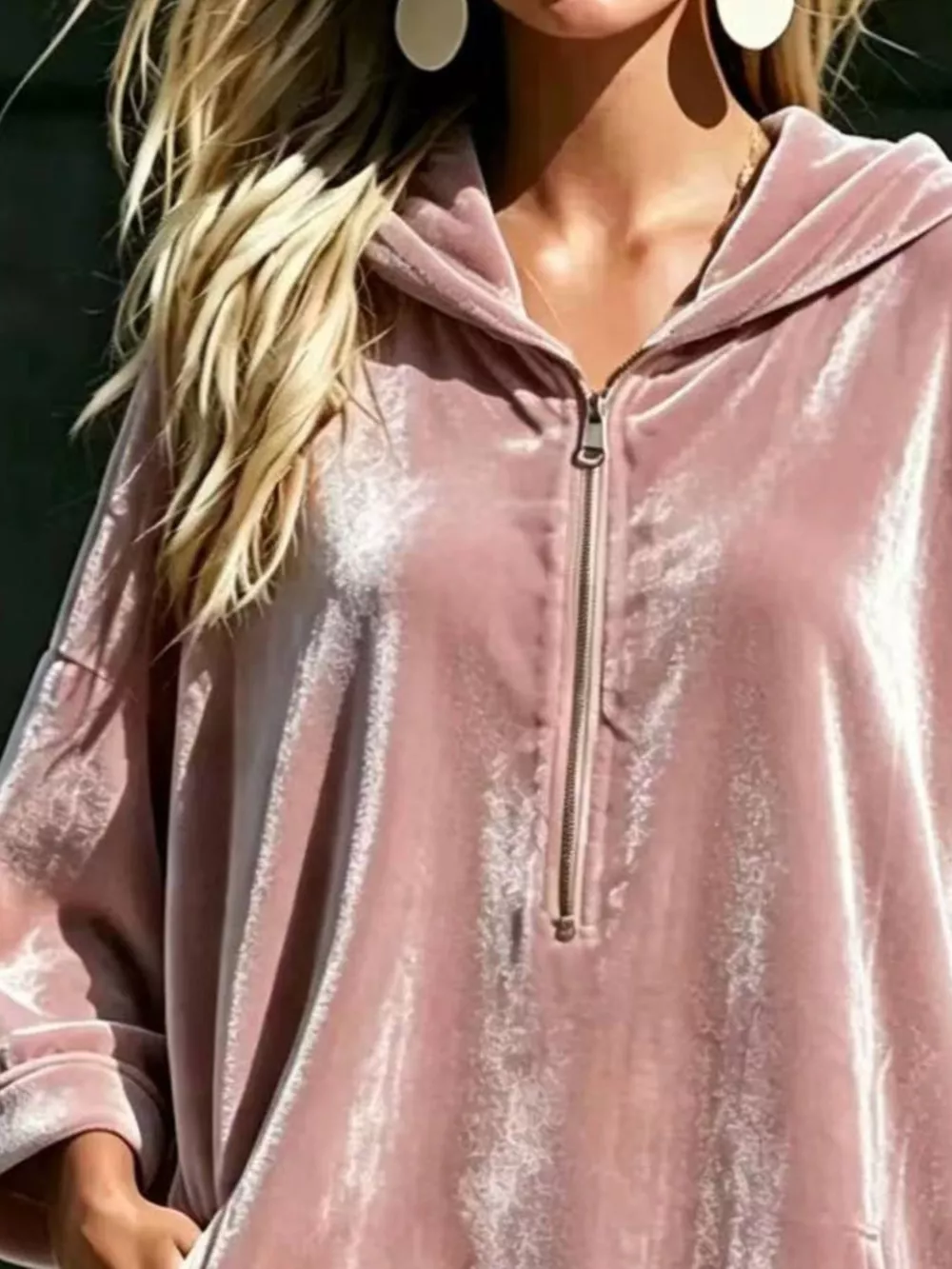 Full Size Half-Zip 3/4 Sleeve Hoodie Dress Plus Size, image 6