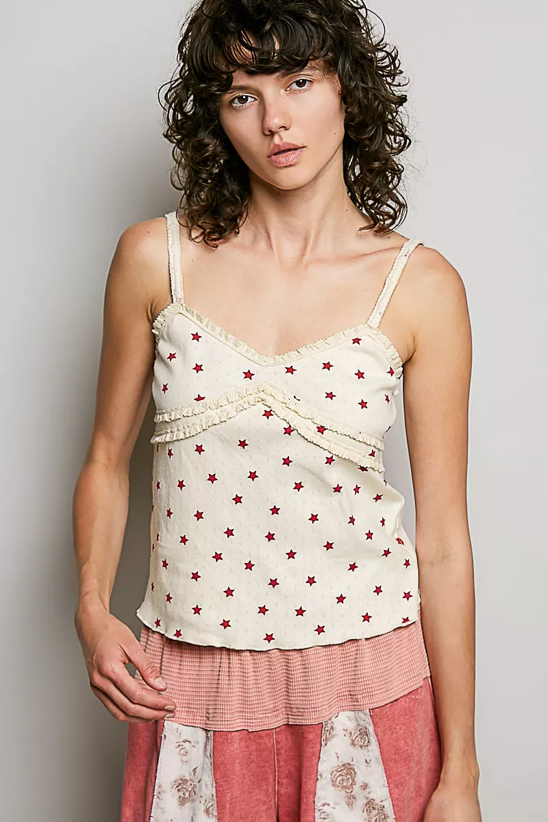 Star Printed Lightweight Ribbed Knit Cami