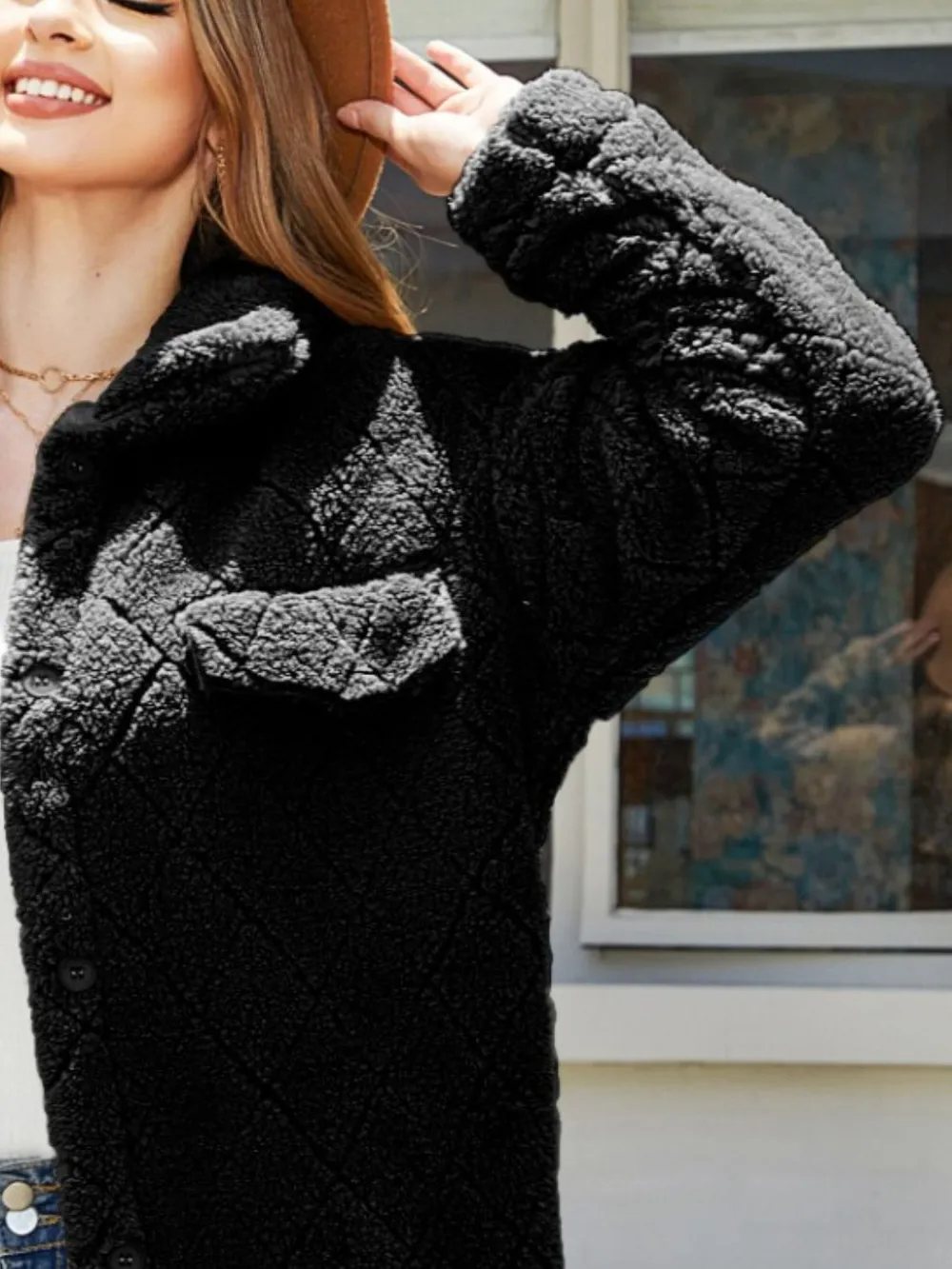 Texture Button Up Dropped Shoulder Coat, image 16