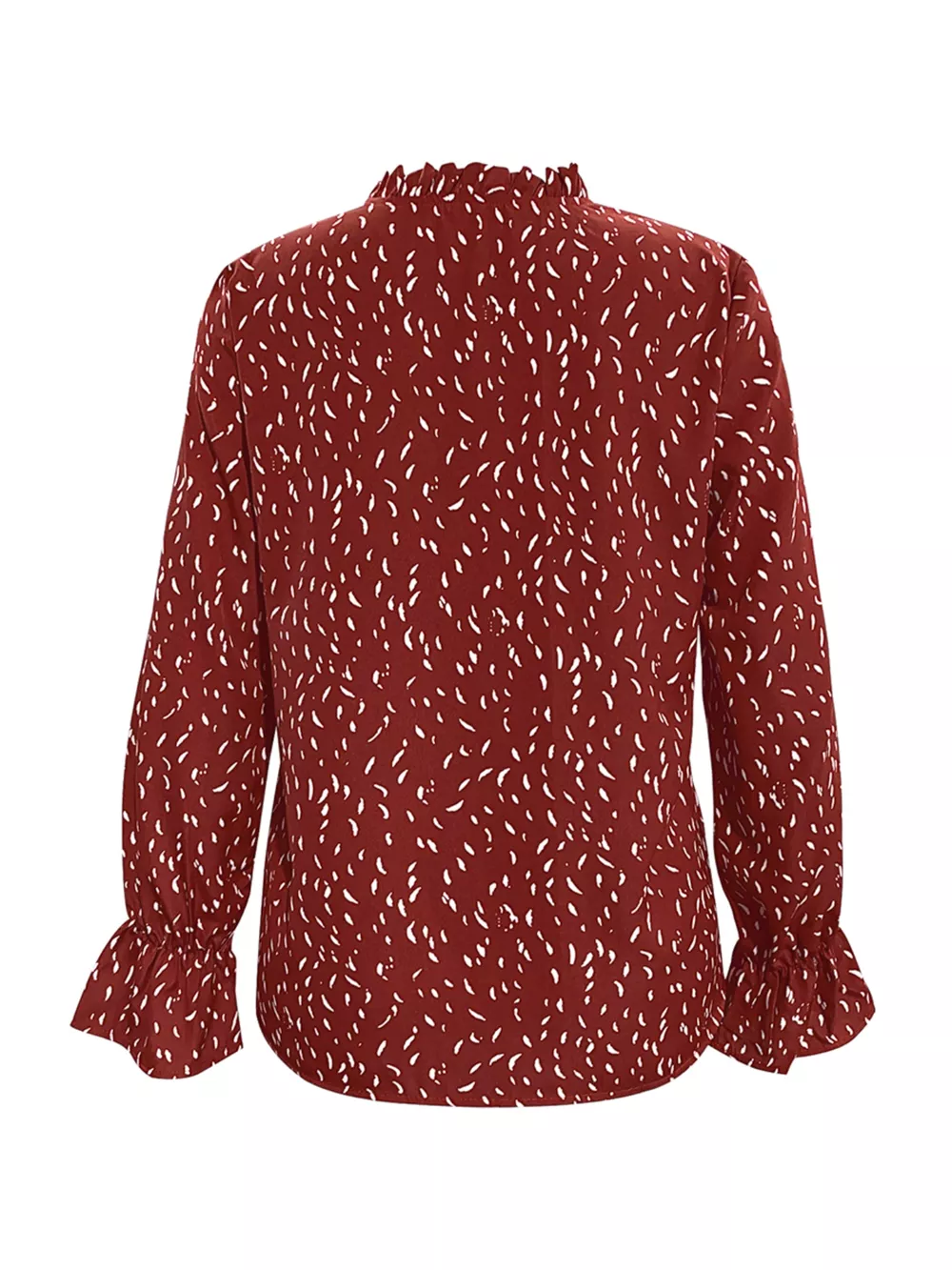 Ruffled Printed Tie Neck Long Sleeve Blouse, image 7