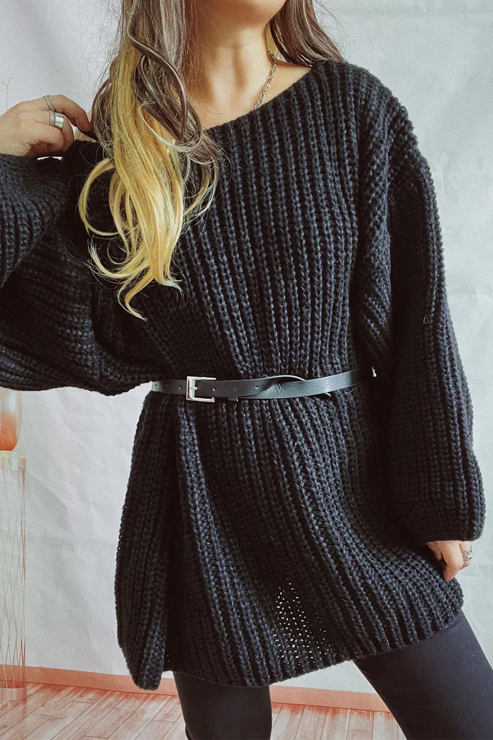 Boat Neck Dropped Shoulder Mini Sweater Dress, image 16