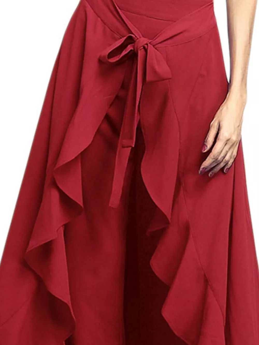 Full Size High-Waisted Tie-Front Ruffled Wide-Leg Pants Plus Size, image 6