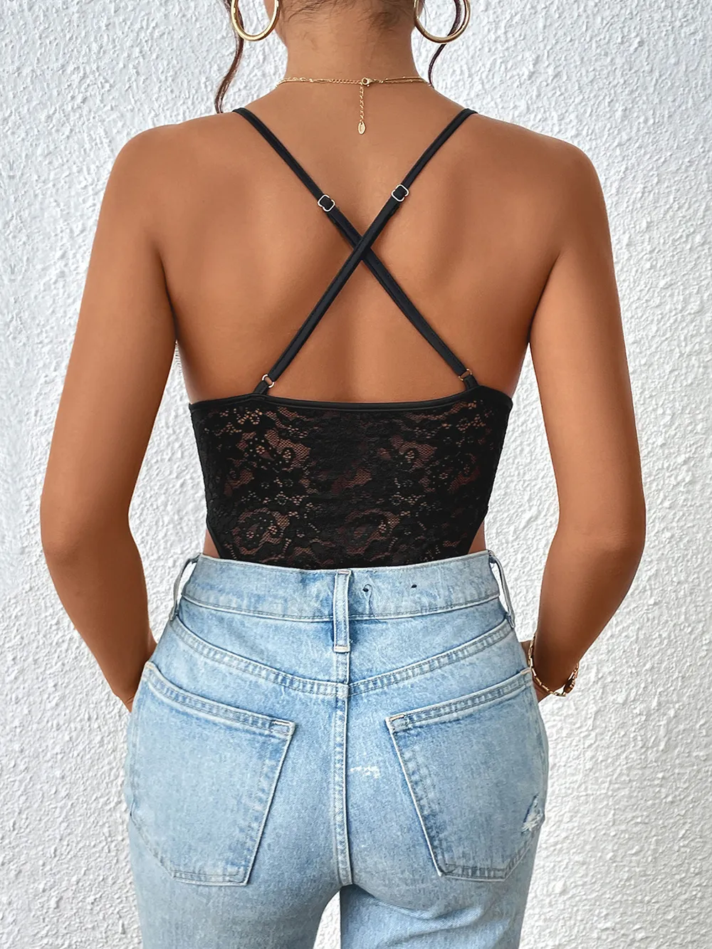 Crisscross Lace Spaghetti Strap Bodysuit, image 6