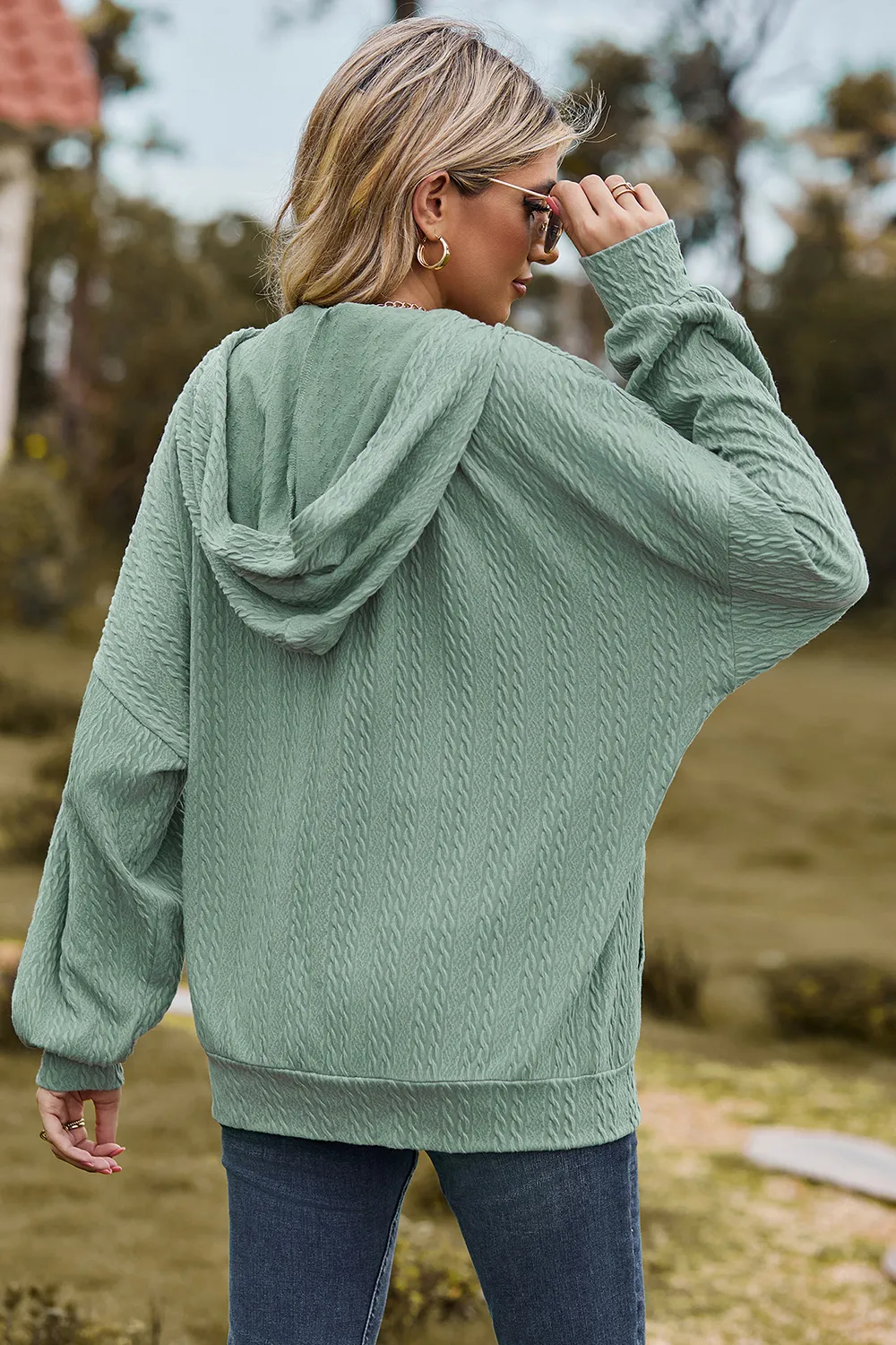 Drawstring Zip Up Dropped Shoulder Hoodie, image 28