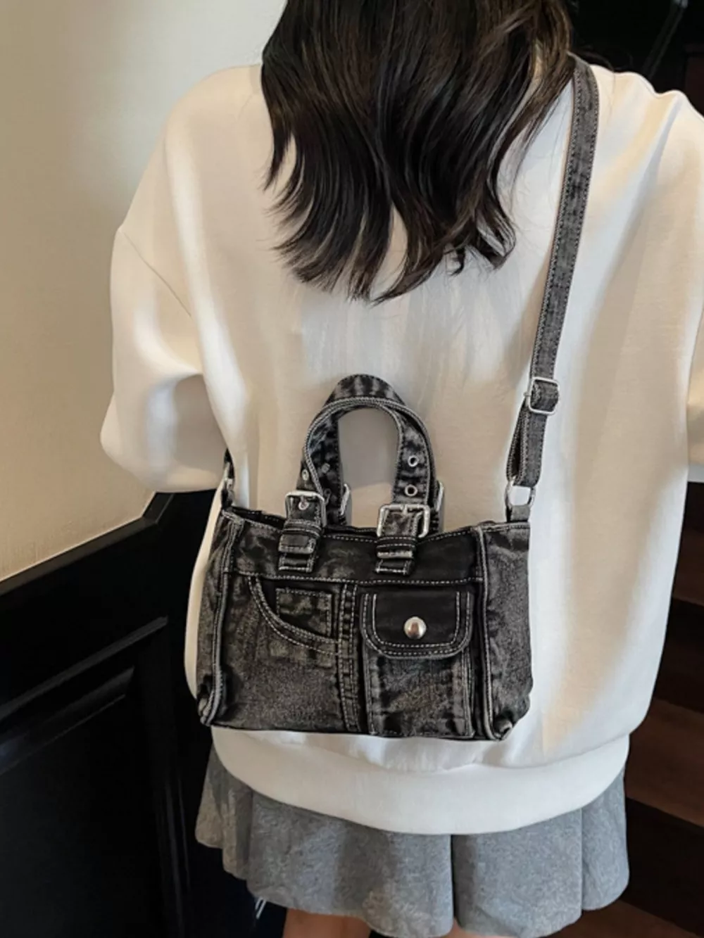 Vintage Washed Denim Crossbody Bag, image 2