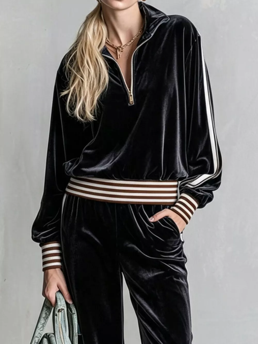 Striped Half Zip Top and Pants Set, image 8