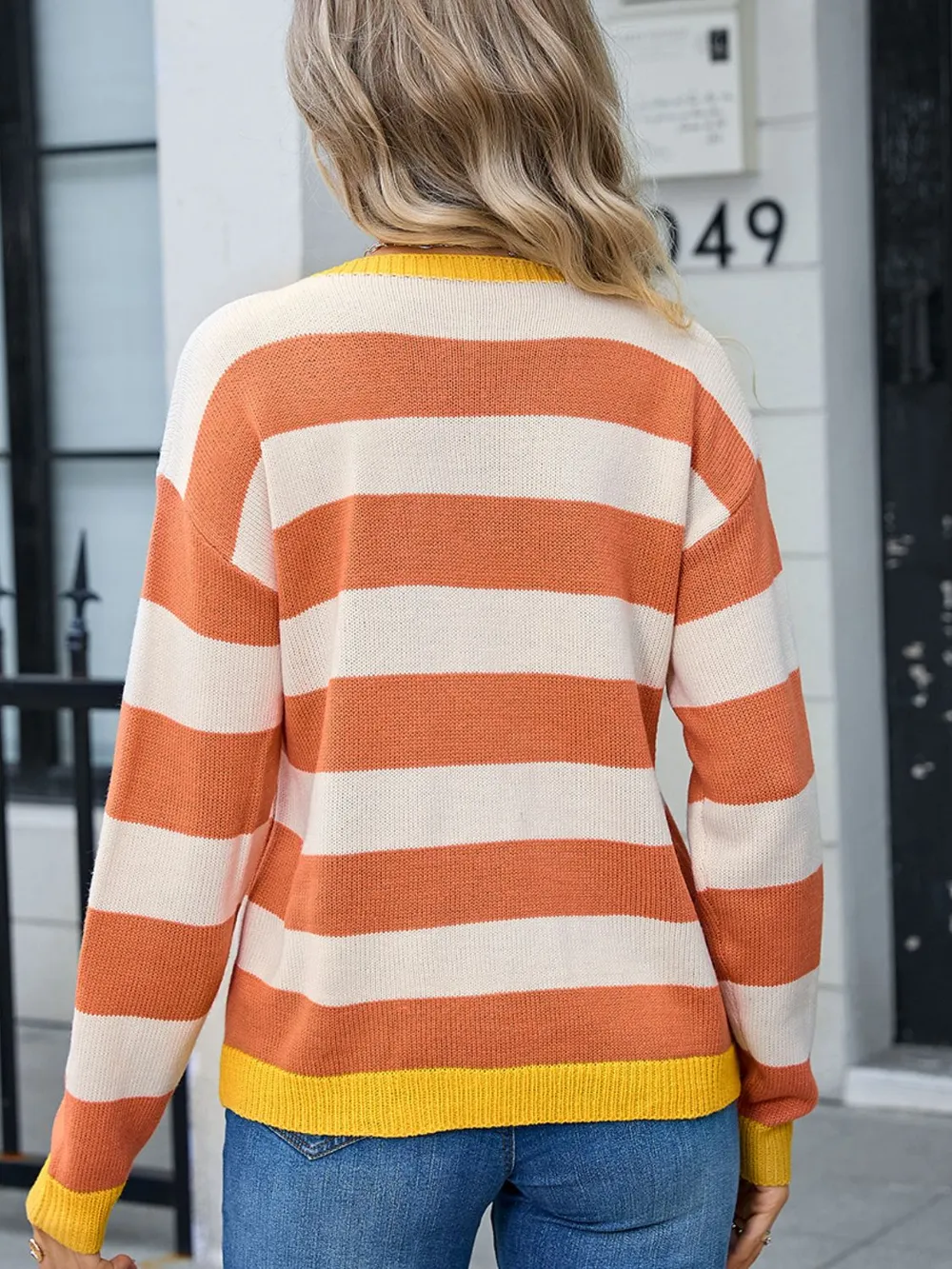 Striped Round Neck Dropped Shoulder Sweater, image 3