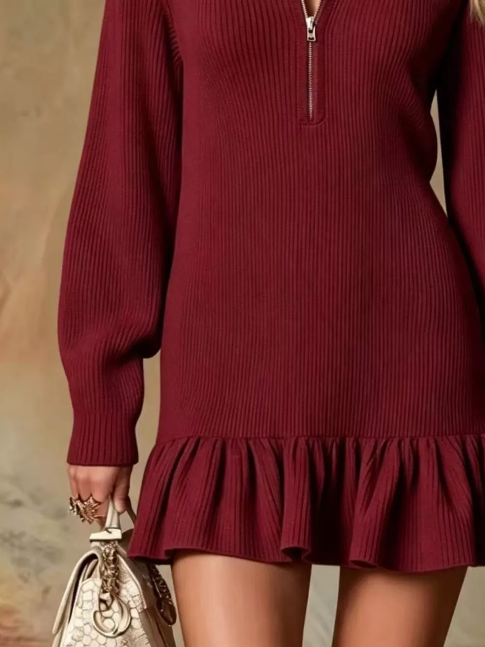 Ruffle Hem Half Zip Dress, image 12