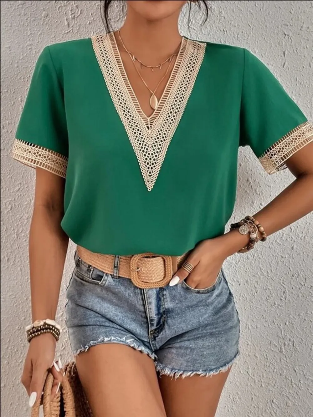 Full Size V-Neck Short Sleeve Blouse Plus Size, image 3