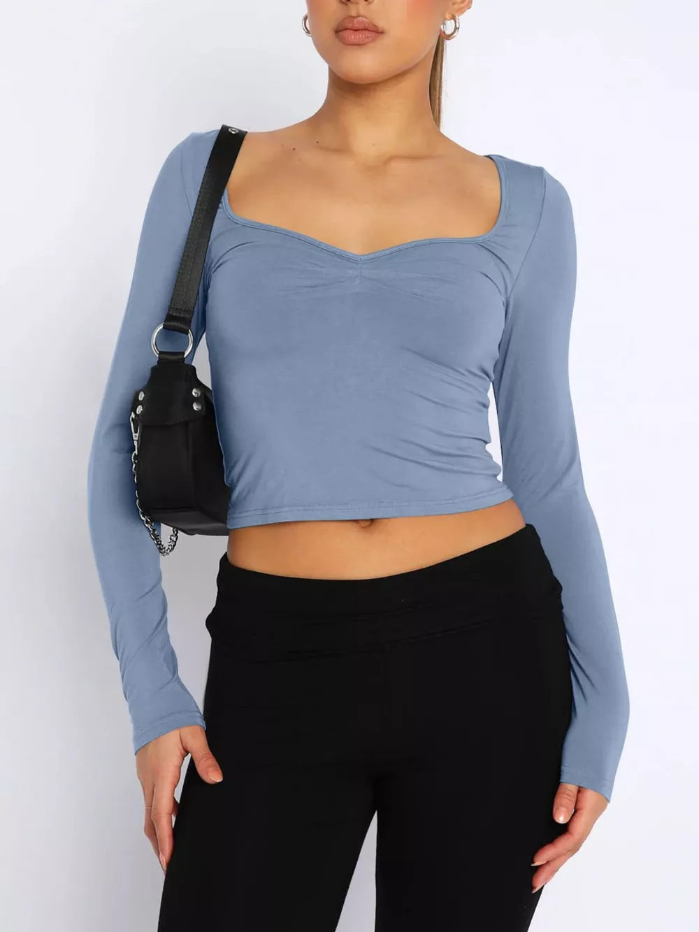 Long Sleeve Sweetheart Neck Crop T-Shirt, image 7