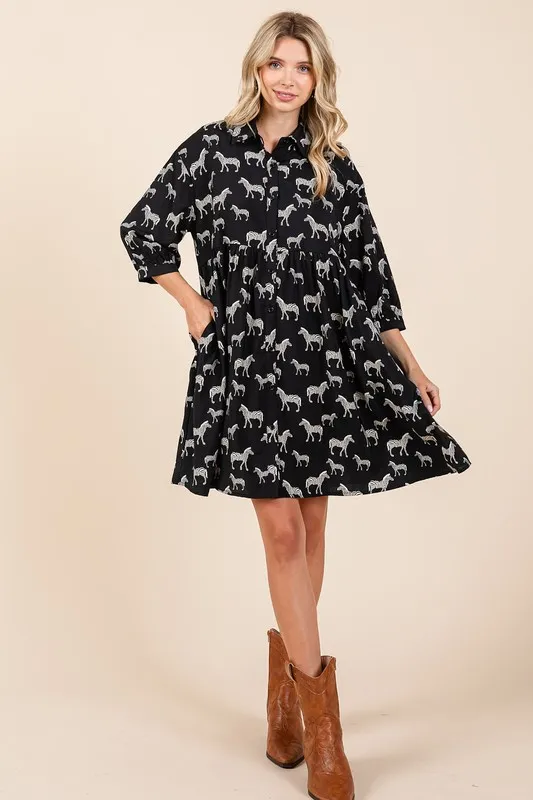 Zebra Print Button Down Shirt Mini Dress, image 5