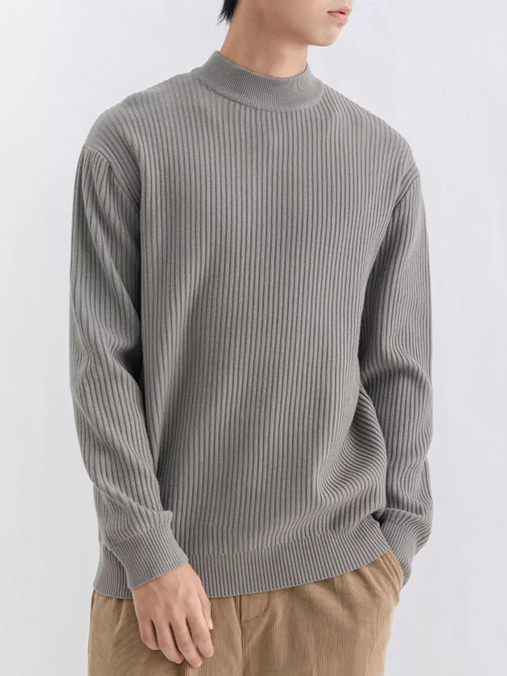 Men's Plus Size Ribbed Mock Neck Sweater, image 8