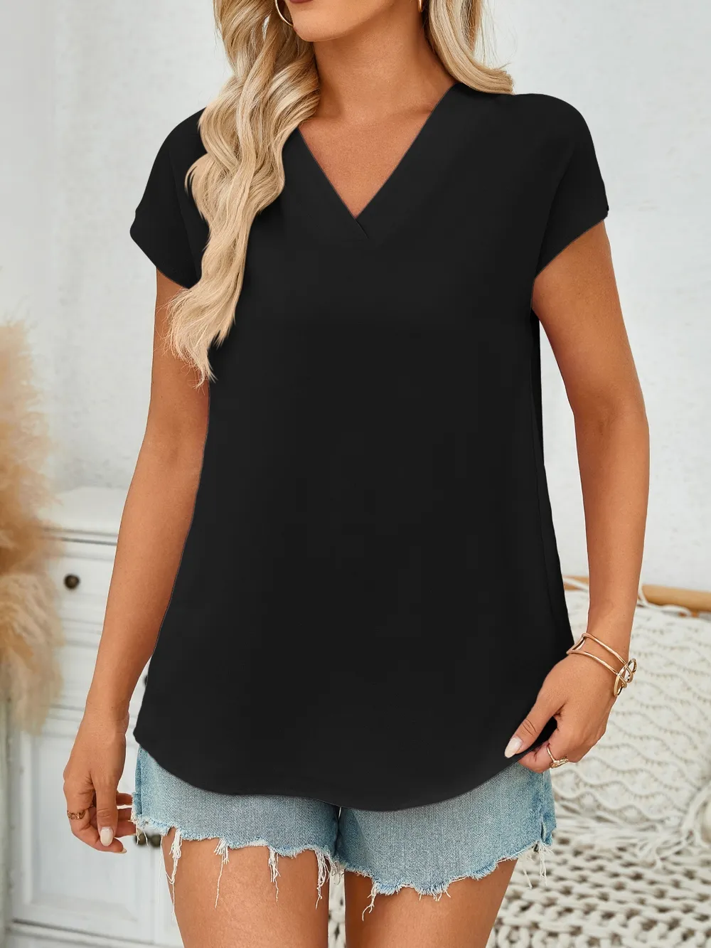 V-Neck Cap Sleeve Blouse, image 17