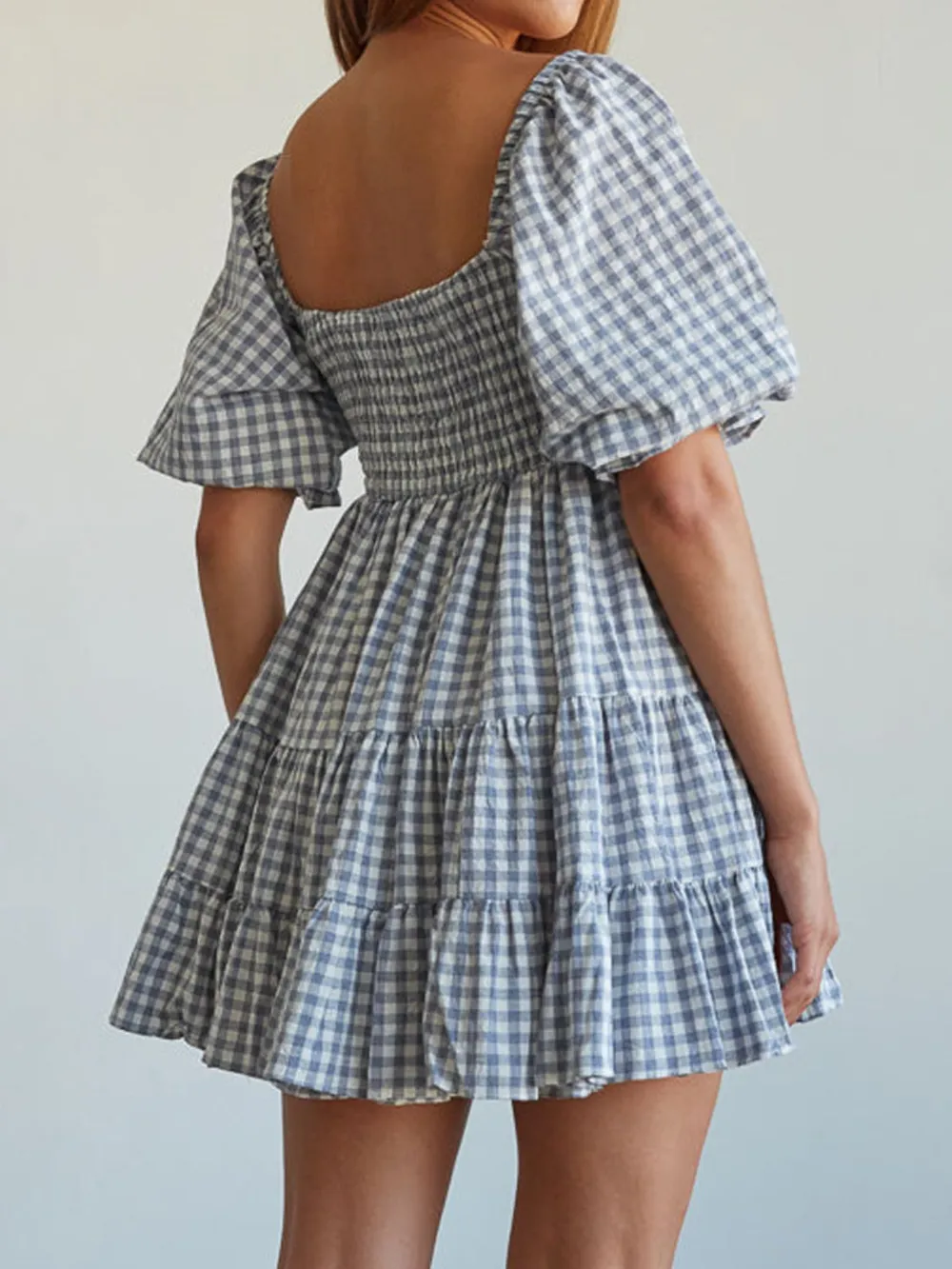 Ruffled Hem Plaid Half Sleeve Mini Dress, image 2