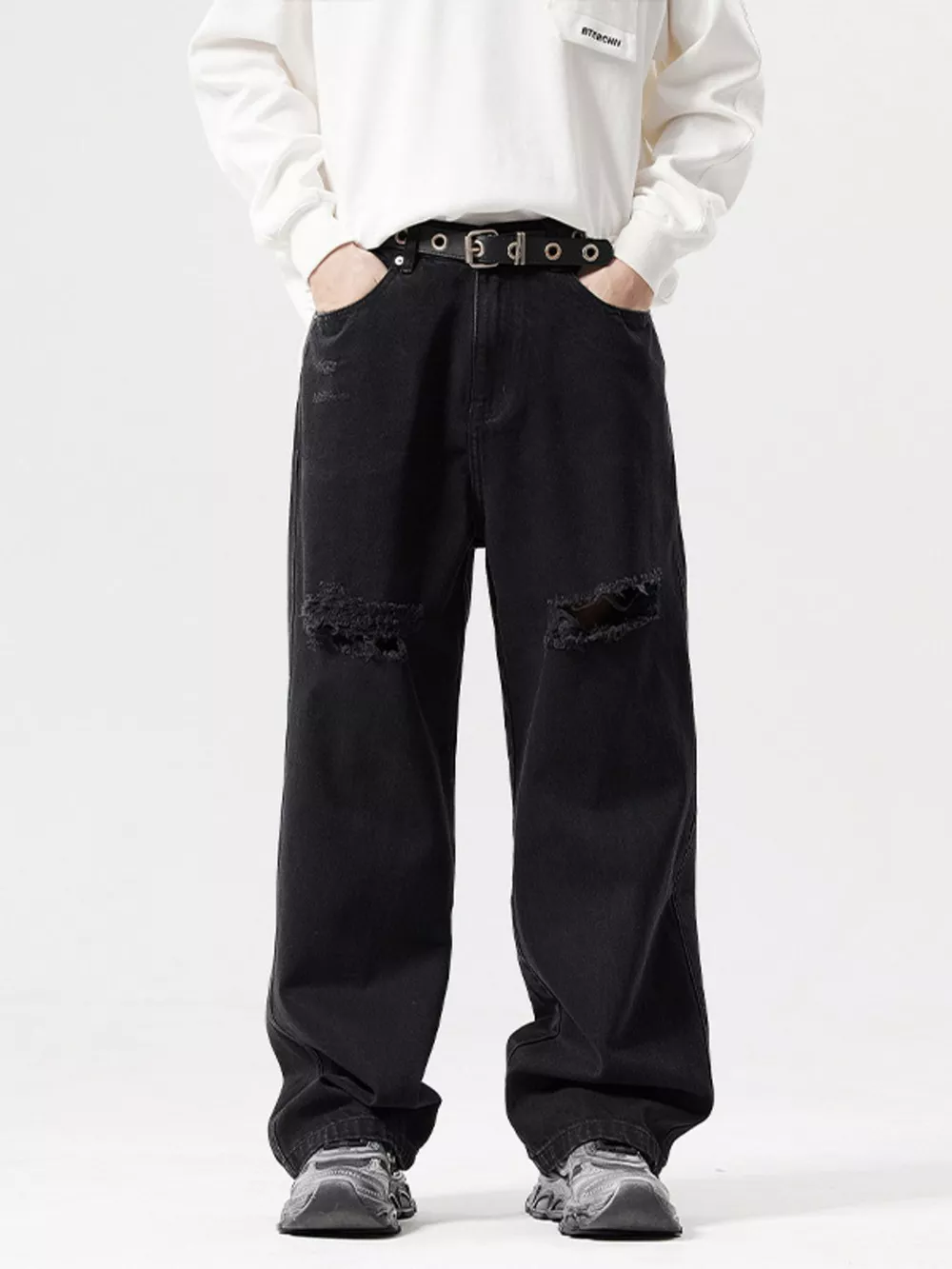 Men's Distressed Wide Leg Jeans, image 5