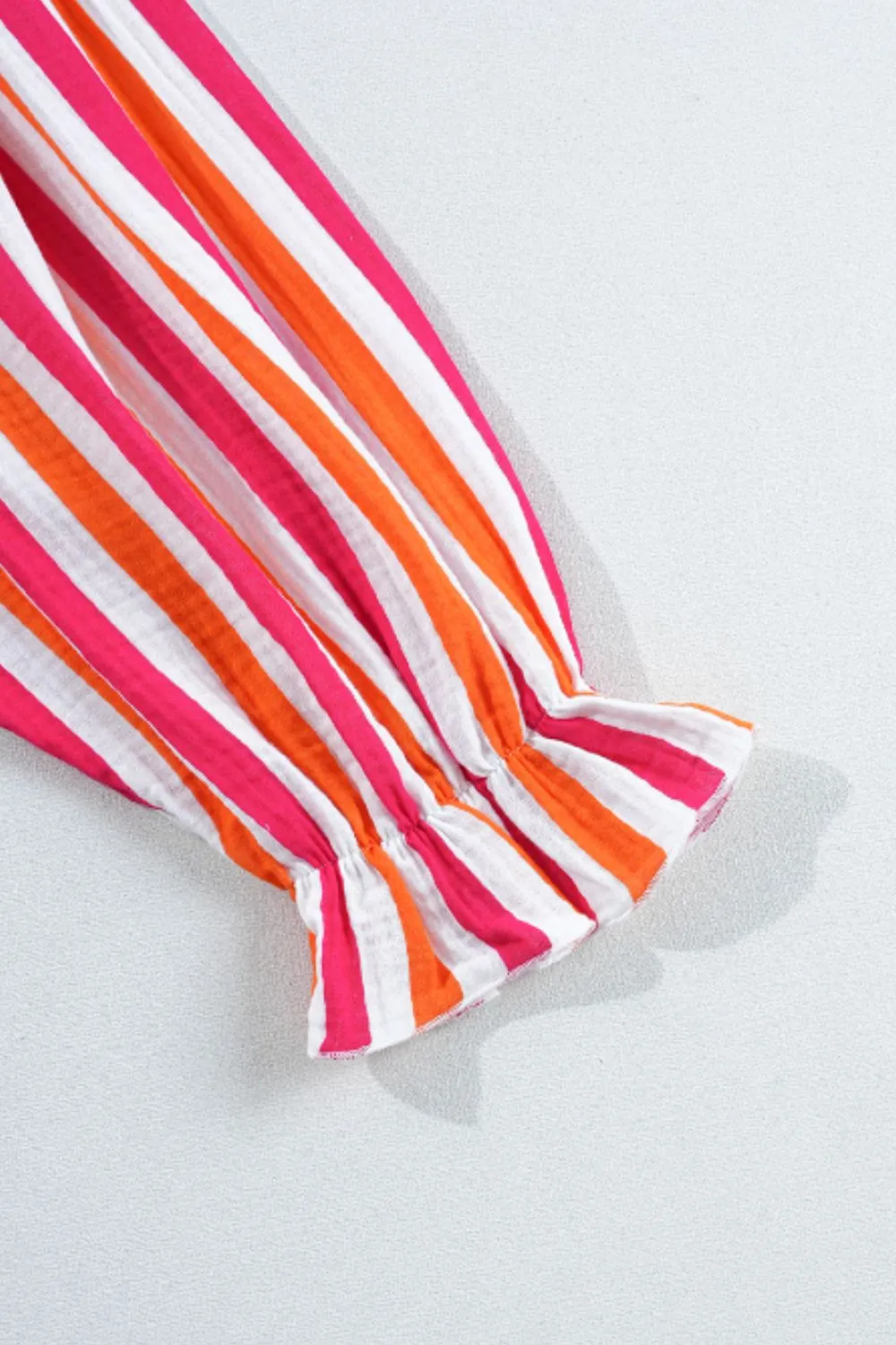 Striped Notched Flounce Sleeve Blouse, image 4